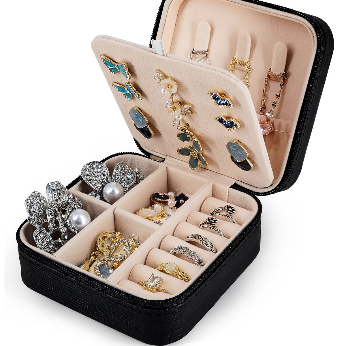 MODENGKONGJIAN Mini Jewelry Travel Case, PU Leather Travel Jewelry  Organizer Box, Small Portable Portable Jewellery Storage Holder for Womens  Rings