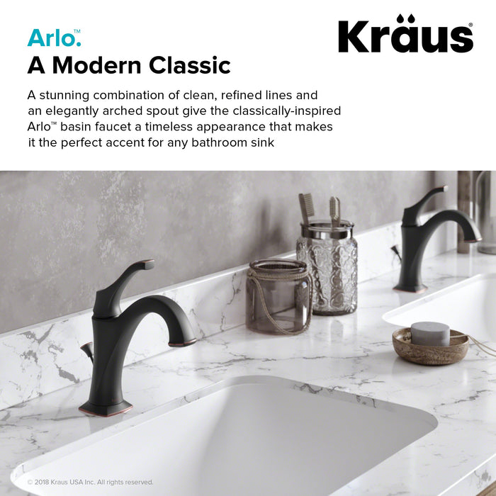 KRAUS KBF-1201ORB Arlo Single Handle Basin Bathroom Faucet with Lift Rod Drain and Deck Plate, Oil Rubbed Bronze