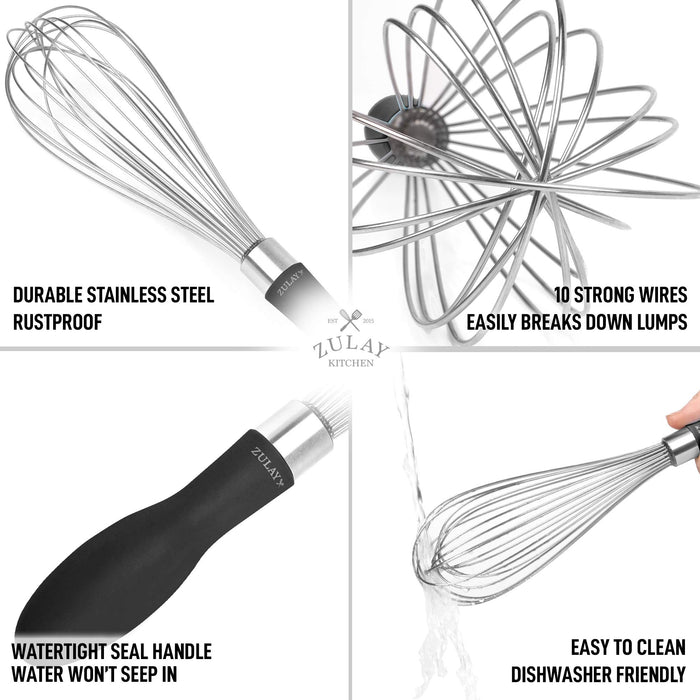 Uniques 12Inh Stainless Steel Whisk Balloon Whisk Kithen Tool With Soft Silione Handle Thik Durable Wired Whisk Utensil For Blend