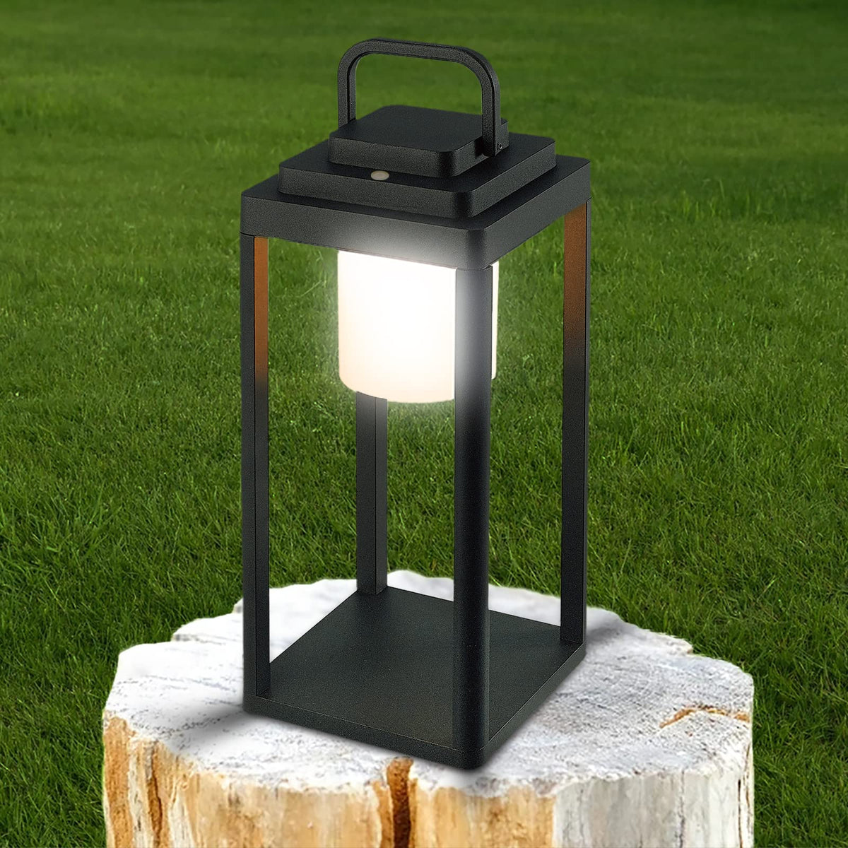 BRIMMEL Solar Outdoor Lantern Aluminum LED Portable Rechargeable Solar Table Lamp 35W 3000K Outdoor Nightstand Lamp IP44 Waterproof Cordless Touch