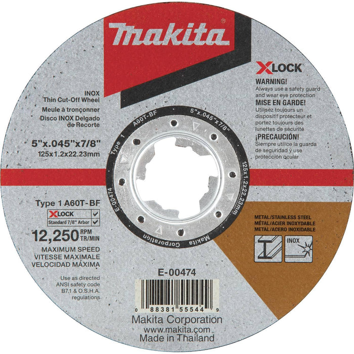 Makita E00474 XLok 5 x 045 x 78 Type 1 General Purpose 60 Grit Thin ut‑Off Wheel for Metal and Stainless Steel utting