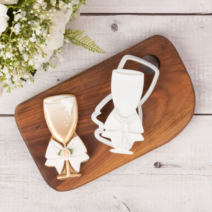 Flycalf Wedding Cookie Cutters Champagne Glass Shapes with Plunger Stamps Holiday Eco-Friendly PLA Cake Baking Accessories Cutter