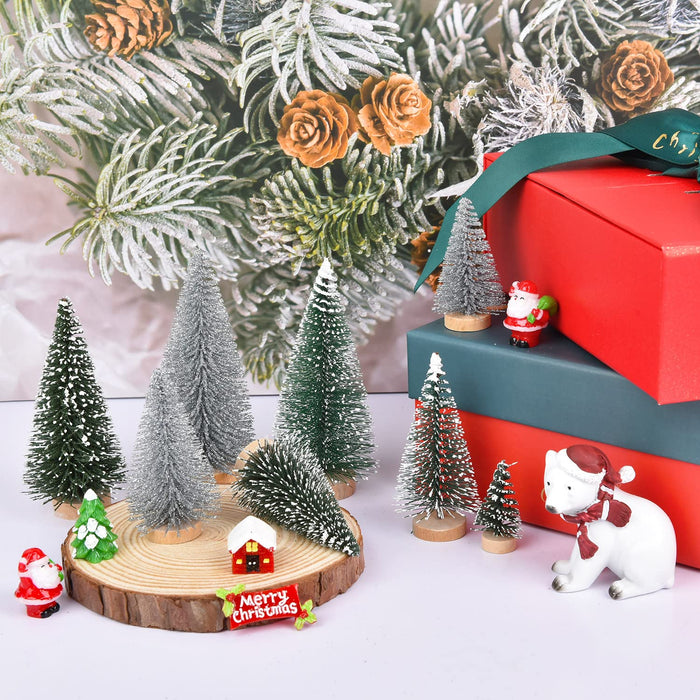 Dearhouse 30Pcs Artificial Mini Christmas Trees, Mini Pine Tree Sisal Trees With Wood Base Bottle Brush Trees For Christmas Table