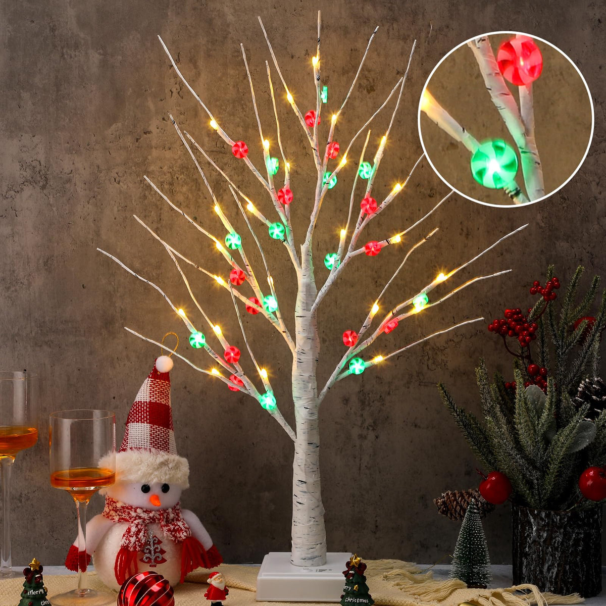Vanthylit Lighted Tree Christmas Decorations Indoor, White Birch Tree With  LED Lights Battery Powered Timer, Tabletop Tree Winter Decor, Light Up