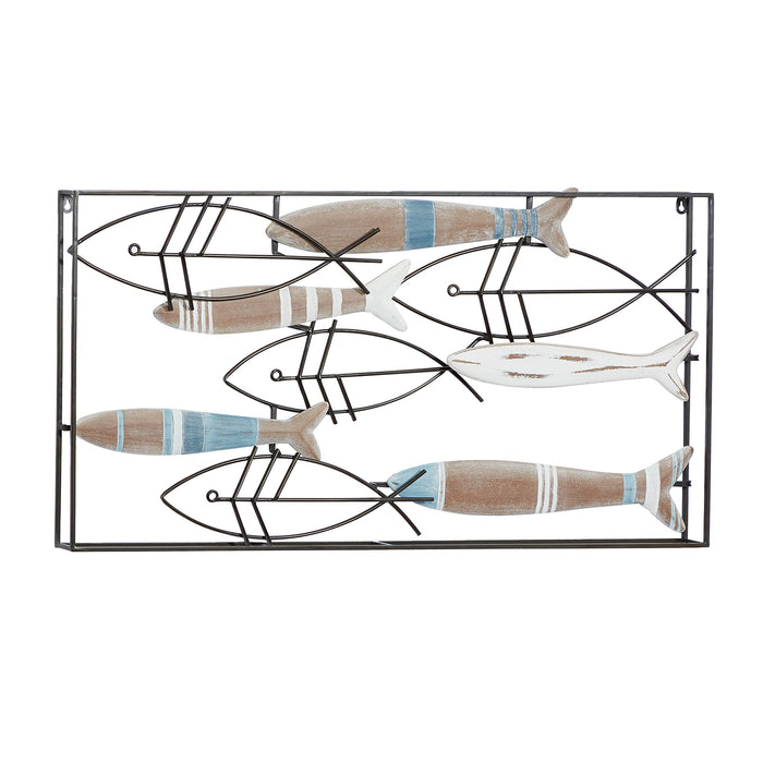 Deco 79 Wood Fish Wall Decor with Metal Wire, 39 x 2 x 21, Brown