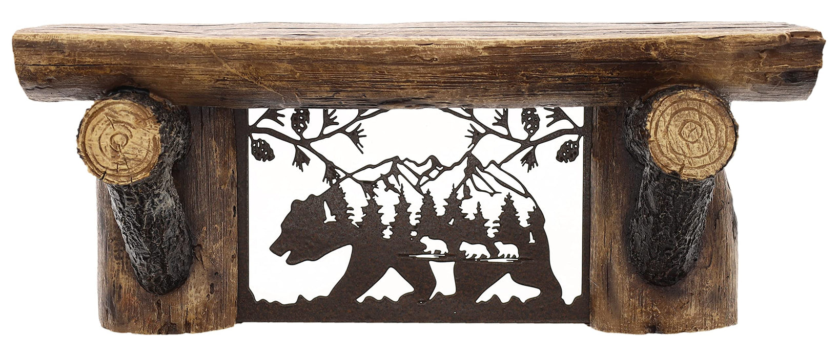 Top Brass Rustic Wooden Sawn Log Look Wall Shelf with Metal Bear Wilderness Art Scene Unique Design Cabin, Lodge Decor