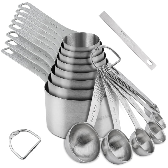 Measuring Cups and Spoons Set, 18/8 Stainless Steel Measuring Cups and  Spoons Set of 11, Metal Measuring Cups with 1/8 Measuring Cup Set, Dry