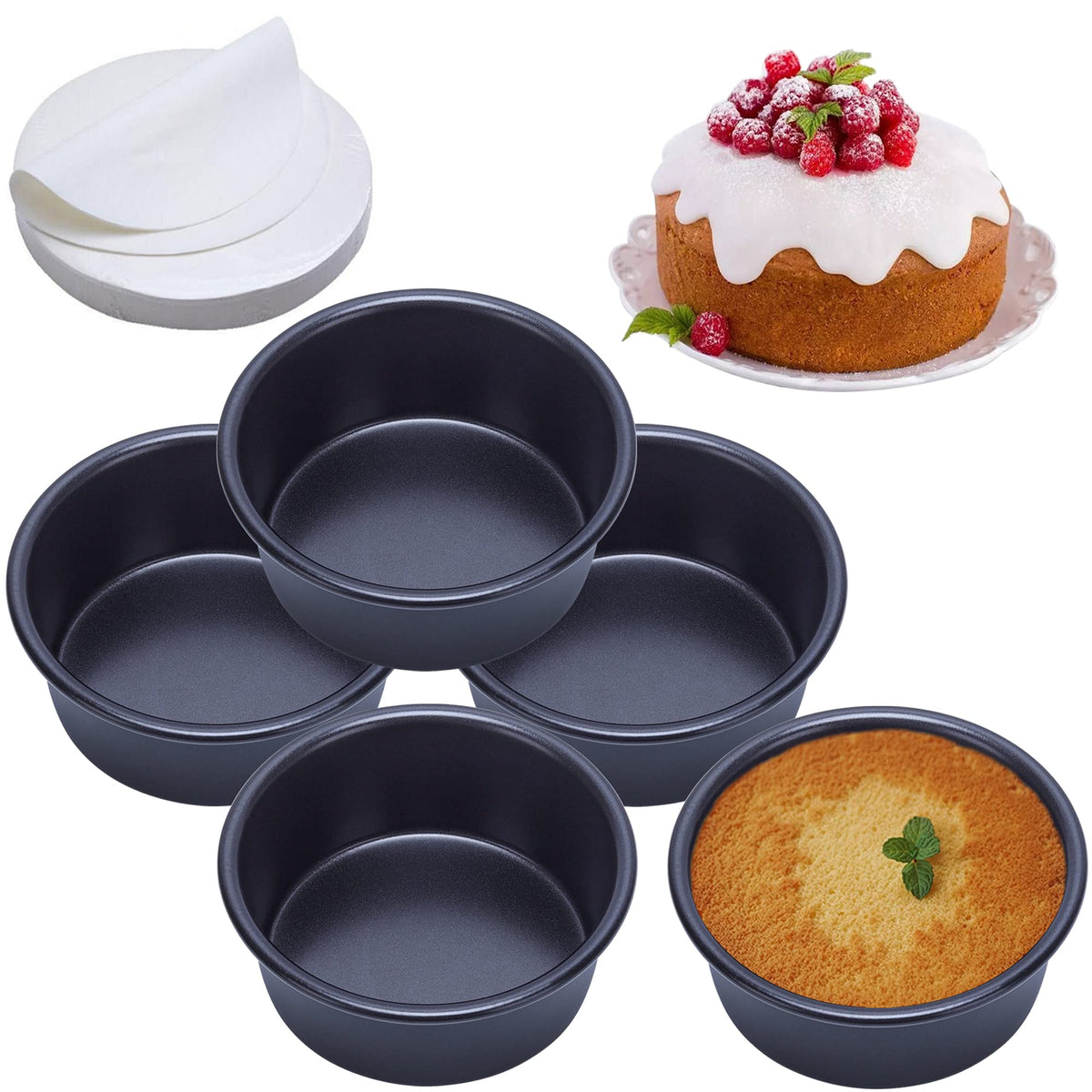 4.5-Inch Cake Pan Set of 4, Nonstick Stainless Steel Baking Round Cake —  CHIMIYA
