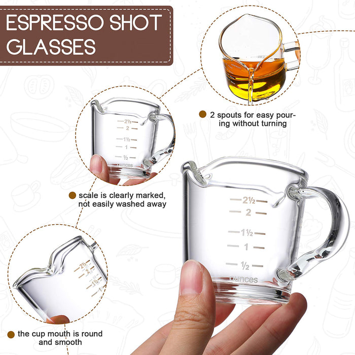 Espresso Shot Glasses 2.5OZ Double Spouts Measuring Cup Espresso  Accessories wit