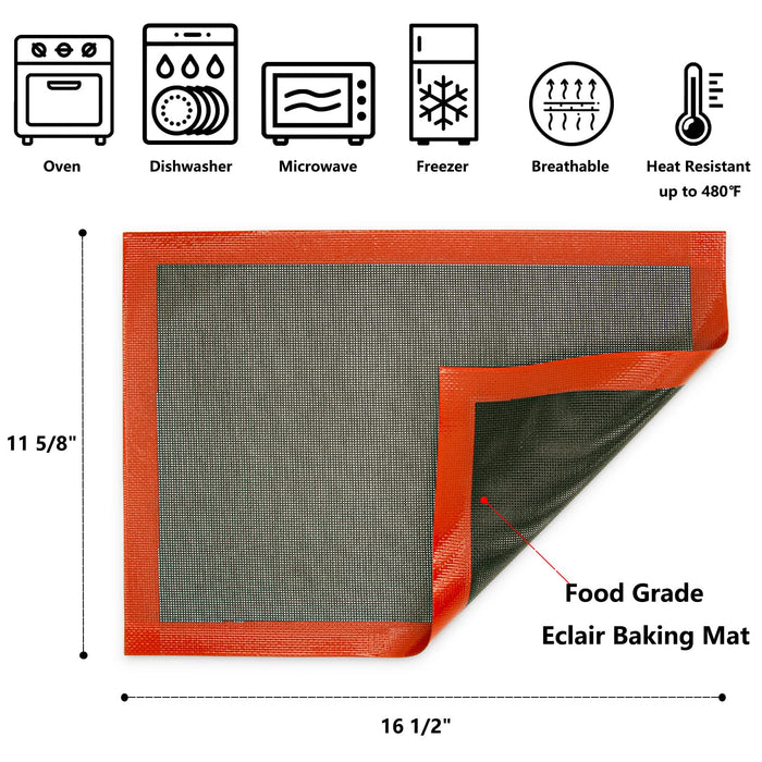 Perforated Baking Mats, 2 PCS Eclair Silicone Mat for Half Sheet, Non-Stick Reusable Oven Liners for Making Bread/Pizza/Pastry/Cookie 11 5/8" x 16 1/2"