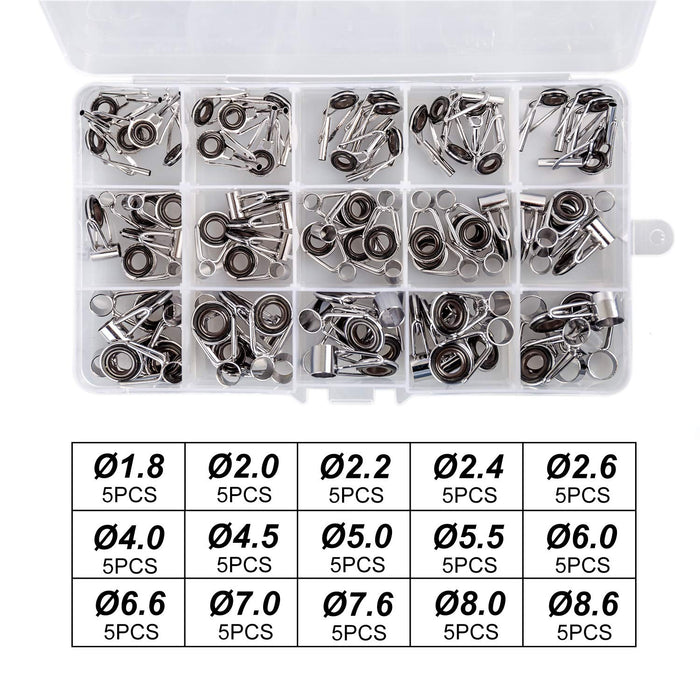 Fishing Rod Eyelet Repair Kit, Stainless Steel Fishing Rod Guides Tips Eye  Ring Sea Fishing Pole Line Guide with Box 80pcs 10 Sizes