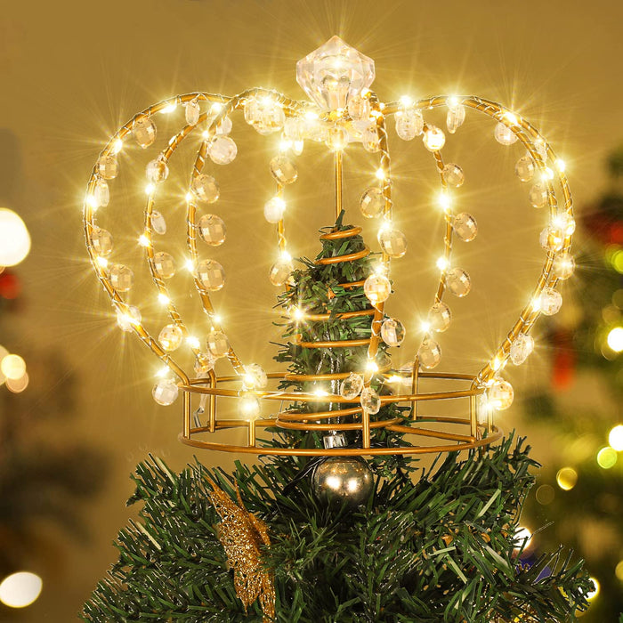 Gold Christmas Tree Topper, Lighted Crown Tree Topper Light Up with 64 —  CHIMIYA