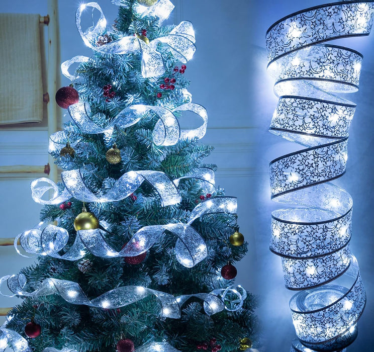 Christmas Tree Decorations 16ft Christmas Tree Ribbon Lights Ribbon Bows  String Lights for Holiday Xmas Deco 