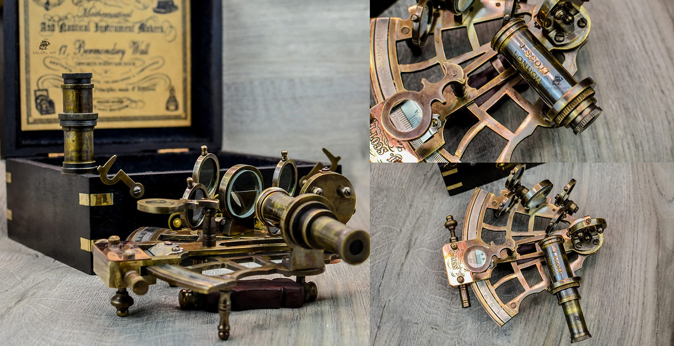 Nautical Instrument Brass 5 Sextant With Beautiful Design Wooden