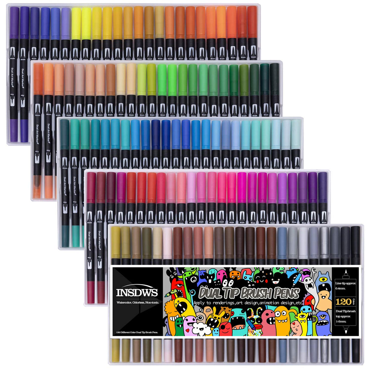 Hethrone 100 Colors Dual Brush Pens Colored Markers with 0.4mm Fine-Liner Tip
