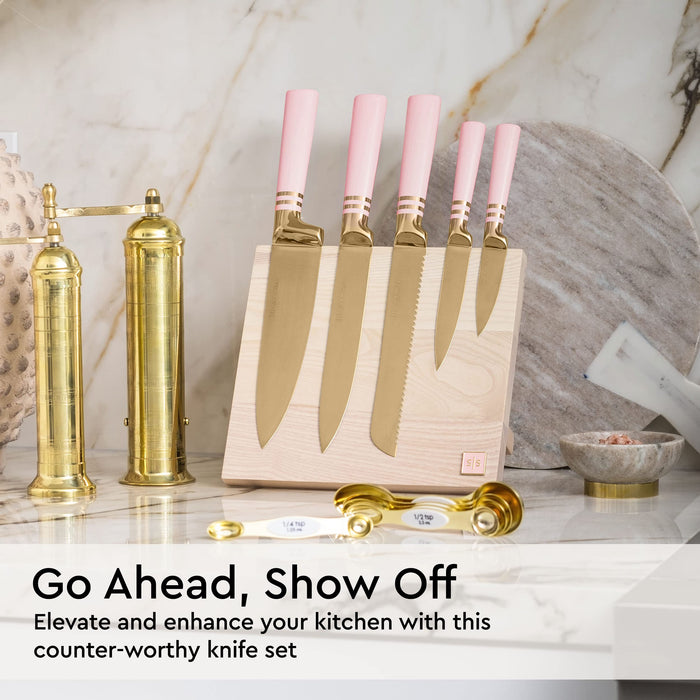Styled Settings Pink Knife Set with Magnetic Knife Block - 6 PC