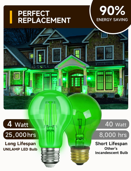 Unilamp Green Light Bulbs, Green Glass Filament Light Bulb, 4W