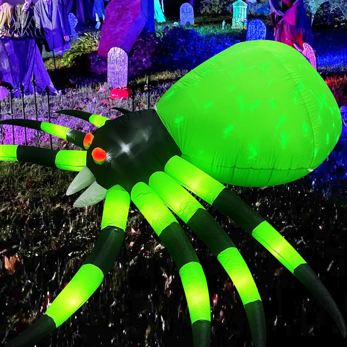 (19 Lights) 9 Ft Long Halloween Inflatables Spider Outdoor Decorations With Rotating Light &18 Led Lights, Blow Up Spider Yard