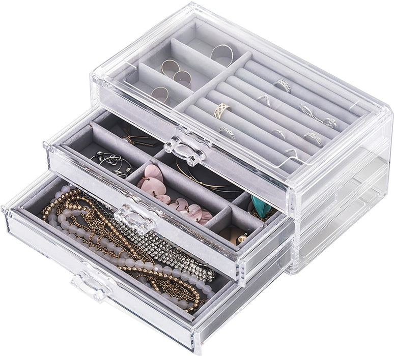 Cq acrylic Earring Jewelry Organizer with 3 Drawers Clear Acrylic