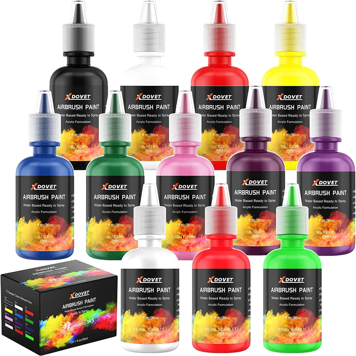 XDOVET Airbrush Paint, 12 Colors Airbrush Paint Set (30 ml/1 oz), Read —  CHIMIYA