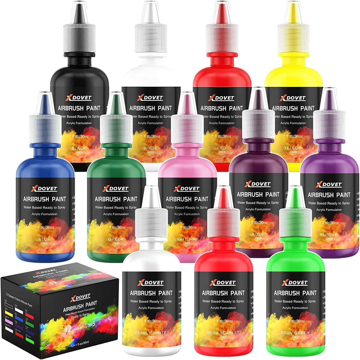 UPGREY Airbrush Paint, 18 Color Airbrush Paint Set, Opaque & Neon