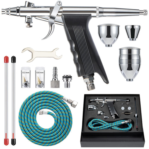 Pistol Trigger Dual-Action Gravity Feed Airbrush Kit with Air