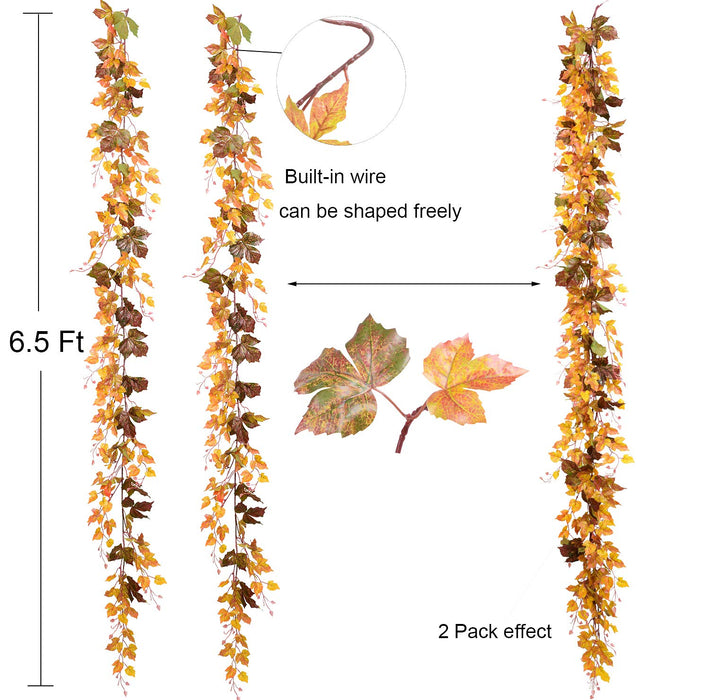 DearHouse 2 Pack Fall Garland Maple Leaf, 6.5 Ft/Piece Hanging Vine Garland Artificial Autumn Foliage Garland Thanksgiving Decor for Home Wedding Fireplace Party Christmas
