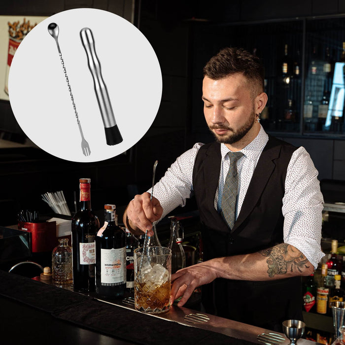 10 Inch Stainless Steel Muddler and Mixing Spoon Set for Cocktail 2 Pieces Home Bar Tool Bartenders Set