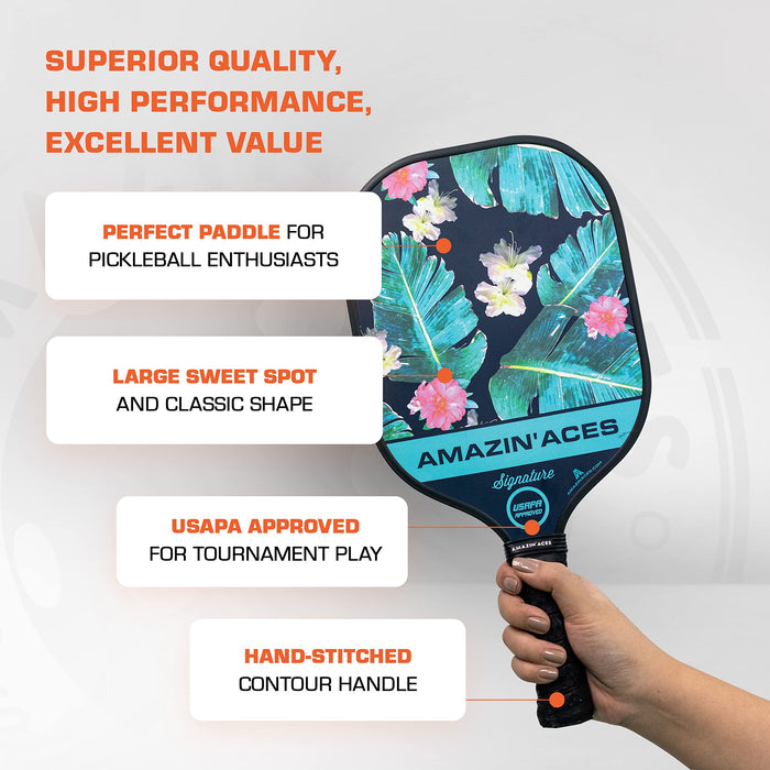 Amazin' Aces Signature Pickleball Paddle | USAPA Approved | Graphite Face & Polymer Core | Premium Grip | Includes Paddle, Paddle Cover & eBook | Single Paddle