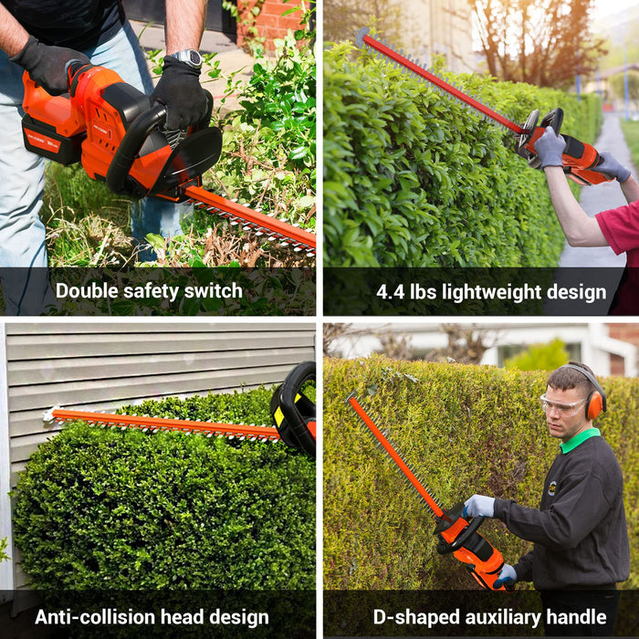 Upgraded Electric Cordless Hedge Trimmer, 22” Dual-Action Blade, 3000 RPM/min Power Hedge Trimmers with 20V 4.0Ah Battery and Fast Charger, Safety Double Switch