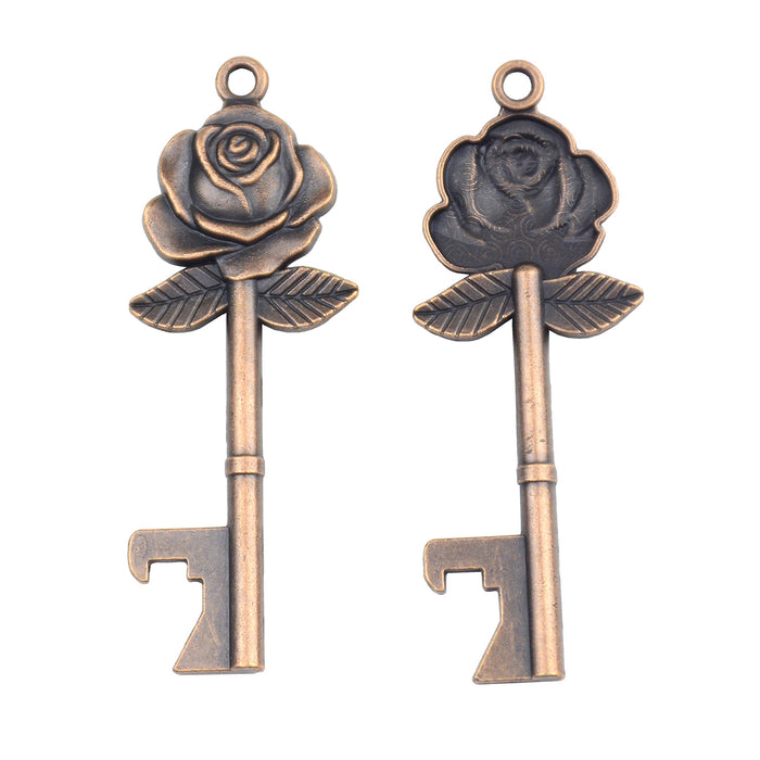 52 Set Rose Shape Key Bottle Opener with Ribbon Tag Card Wedding Bridal Shower Party Favors for Guests (Copper)
