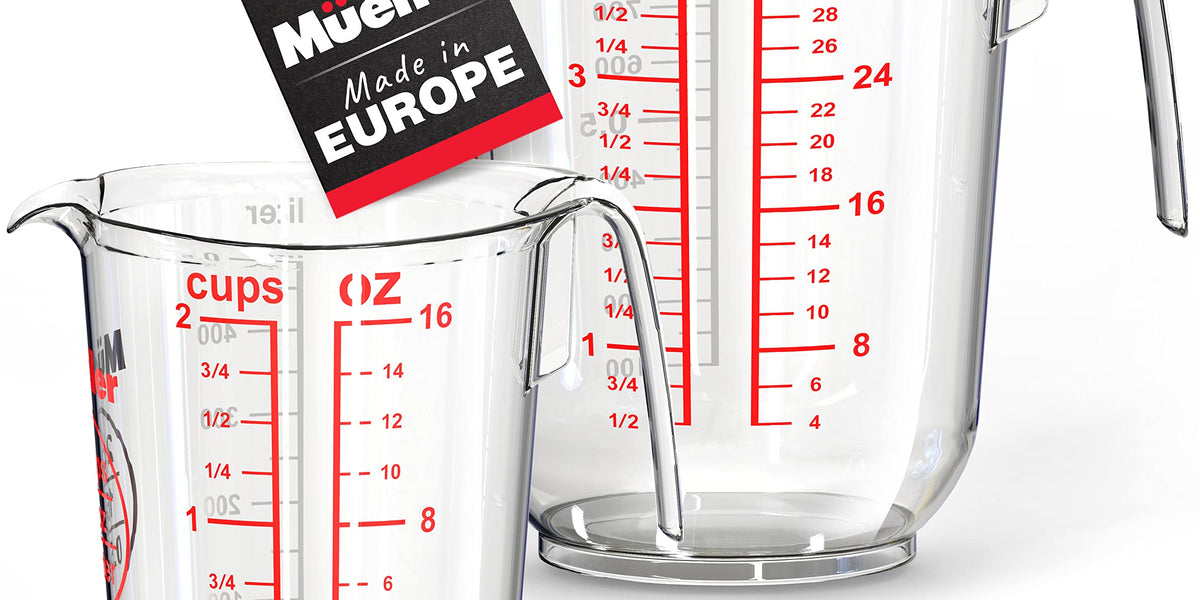 Mueller International Clear Measuring Cup Set – Two Piece Set 4 Cups/30 oz  & 2 Cups/16 oz, Liquid and Dry Measuring Cups, Shutter-proof, European Made