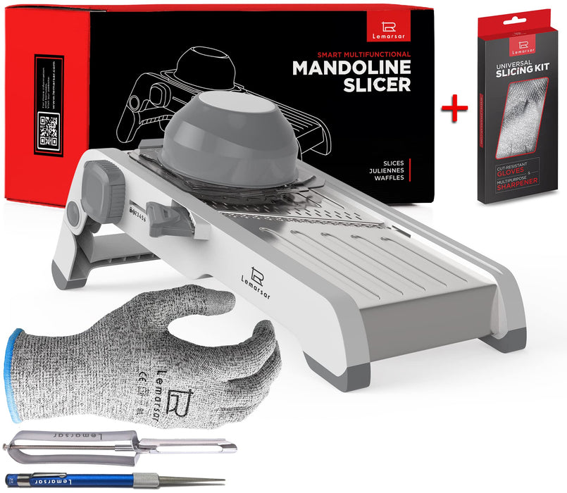 Mandoline Slicer - Adjustable Vegetable Cutter, Grater & Slicer, With 5  Built-in Ultra Sharp Interchangeable Stainless Steel Blades, Food Storage,  And