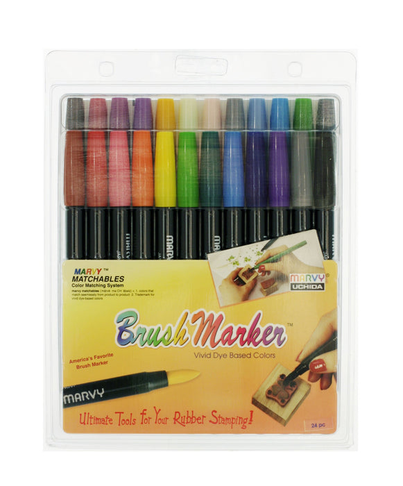 Uchida 1500-24 Brush-Tip Markers, Assorted Colors, Set of 24