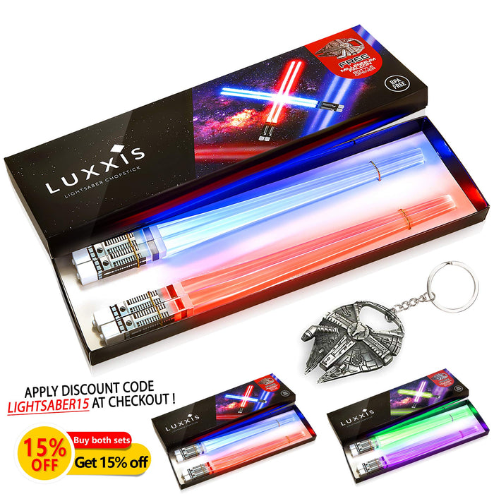 Lightsaber Light up LED Chopsticks Multi function for Star Wars Theme Party Fun  Set [2 PAIR - RED AND BLUE SET]