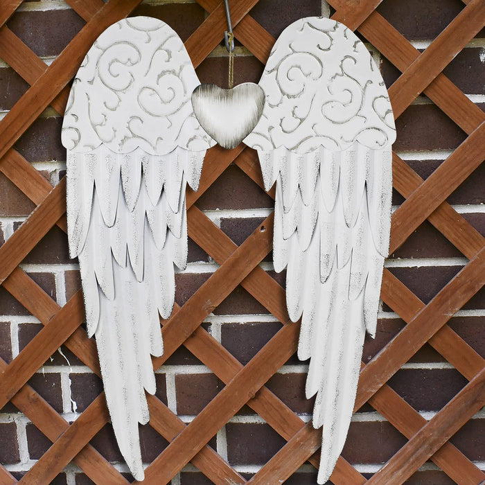 Metal Angel Wings Sculpture, Heavenly Religious Dcor Rustic Decorative Angel Wings Wall Art Hanging Home Decor (Large)