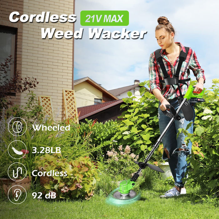 Cordless Weed Eater String Trimmer,3-in-1 Lightweight Push Lawn Mower &  Edger Tool with 3 Types Blades,21V 2Ah Li-Ion Battery Powered for Garden  and Yard,Black 