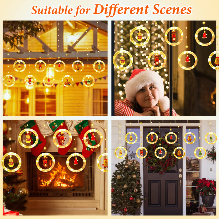 Christmas Curtain Lights Indoor Hanging Window Light 10 Stars Ring with Xmas  Ornaments - USB Remote Control 10ft Christmas Window Lights  Decorations(Multicolor)