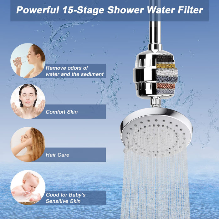 ADOVEL High Output Shower Head and Hard Water Filter for Bathroom, 15 Stage  Shower Filter Removes Chlorine & Harmful Substances 