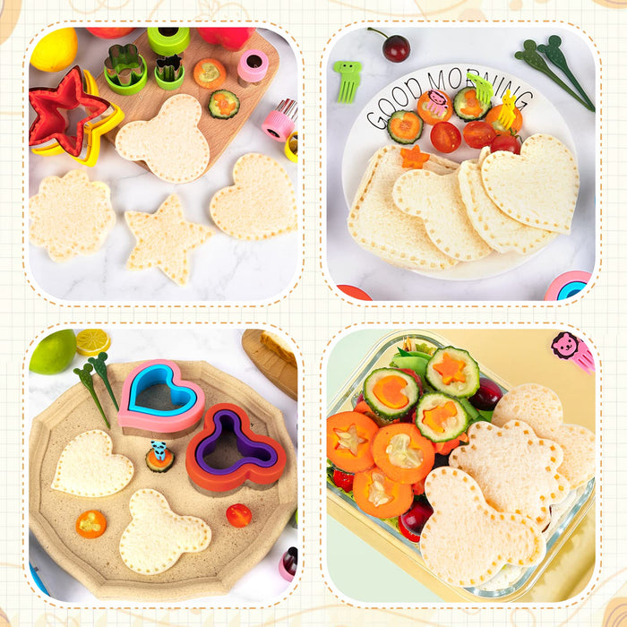 Sandwich Cutter and Sealer Set,4 Pcs Bread Sandwich Decruster Pancake Maker DIY Cookie Cutters for Kids Bento Box,Heart Dinosaur Unicorn Mickey Shapes