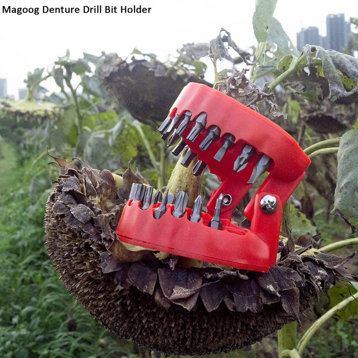 Magoog Denture Drill Bit Holder,Gag  for Dentist,3D Sculpture Desk Decor,1/4” Hex Bit Screwdriver,2-in-1 Screwdriver& Desk Gadget,Magnetic Gums with 28PCS Bits,Red