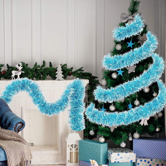 Chunyin 6 Pieces 47.2 Feet Christmas Tinsel Garland Iridescent Metallic  Hanging Garland Blue White Strip Garland Glitter Christmas Tree Twist  Garland