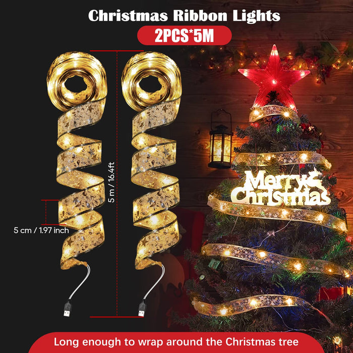 Christmas Ribbon Fairy Lights, 32.8ft Timing Christmas Ribbon