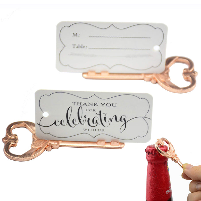 Aokbean 50pcs Key Bottle Opener Place Card Holder for Weddings Table Name Cards for Guests Souvenirs with French Ribbon