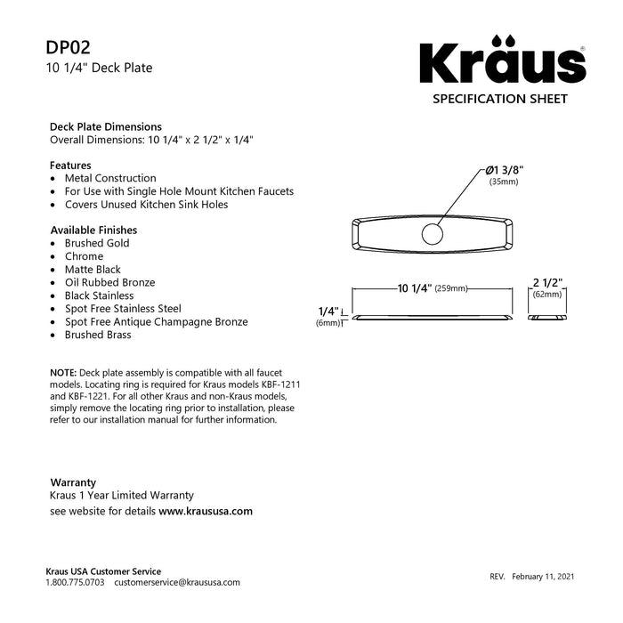 Kraus DP02SFS Deck Plate, Kitchen Faucet, Spot Free Stainless Steel