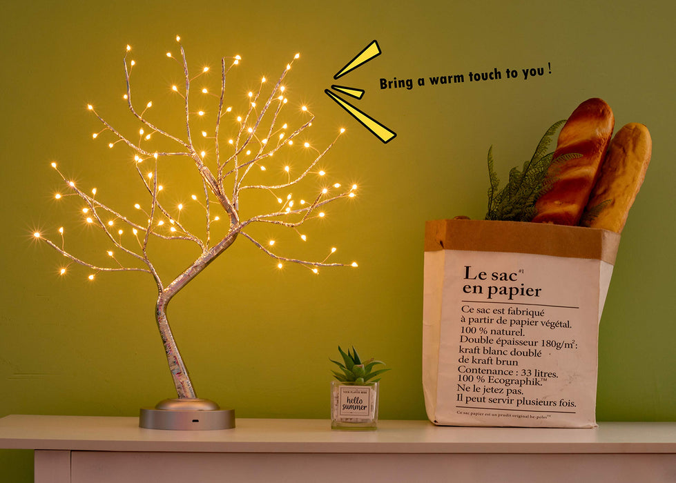LED Bonsai Tree Light Artificial Lighted Tree, Battery and USB Operated, 6  Hrs Timer, Adjustable Branches (Warm White Glow Silver Branch)