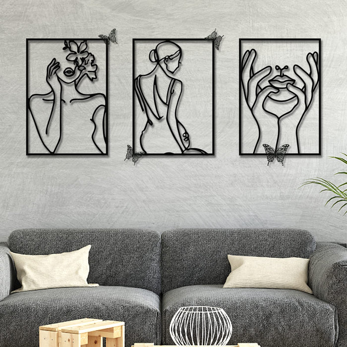 ARickye Wall Art Decor for Bedroom Living Room, 3 Pieces Large Metal Minimalist Woman Modern Decor Line Art Wall Sculptures