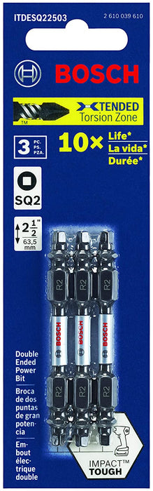 BOSCH ITDESQ22503 3 Pc. 2.5 In. Square 2 Double-Ended Impact Tough Screwdriving Bit