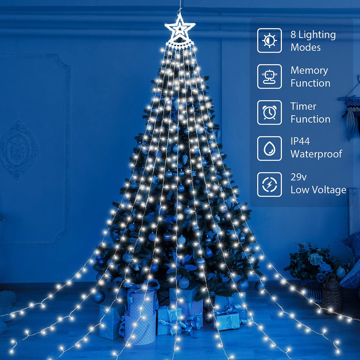 Outdoor Christmas Decoration Lights, 8 Modes & 350 LED Christmas String  Lights Waterfall Fairy Tree Lights Christmas Indoor Outdoor Holiday  Lighting Decorations, Multicolor, Plug-in 