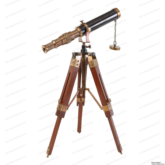 Table Dcor 9 inch Telescope Vintage Marine Functional Instrument Collectables Item (Brass Antique + Wood)